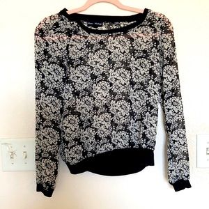 Black and white long sleeve floral shirt